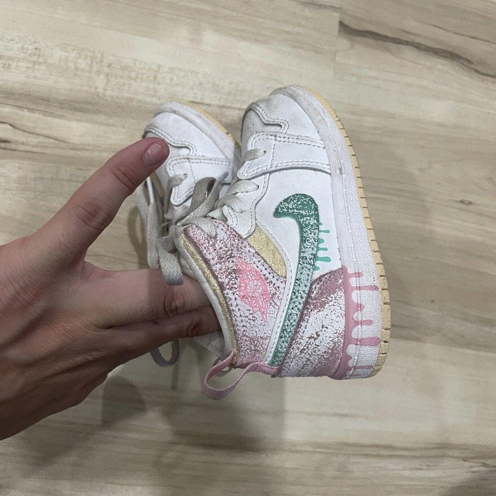 jordan 1 Mid SE ice cream (TD) size 6c used Drip Sneakers‎ Shoes High top DD1668 - Picture 5 of 8